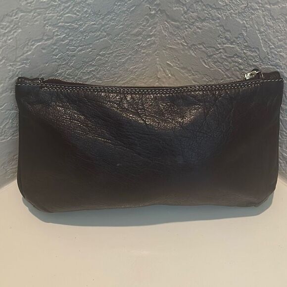 Roberto Cavalli Zip Top Pouch Bag Brown Leather Small Minimalist - Picture 2 of 14